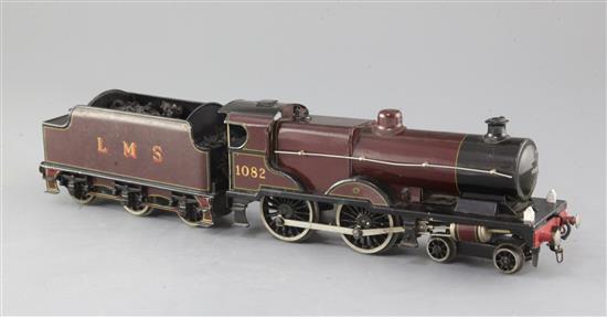 A Bassett-Lowke O gauge 4-4-0 tender locomotive, number 1082, LMS crimson livery, 3 rail, overall 41cm